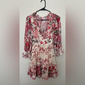 Pink floral print mini dress